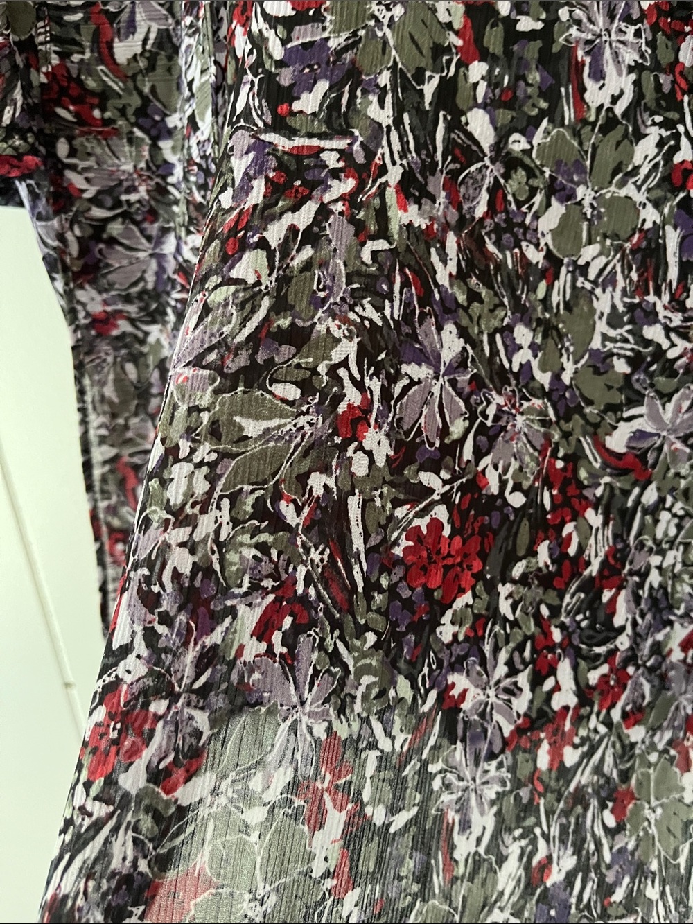 Floral V-Neck Short-Sleeve Women’s Top - Black with Red & Lavender - Picture 8 of 9
